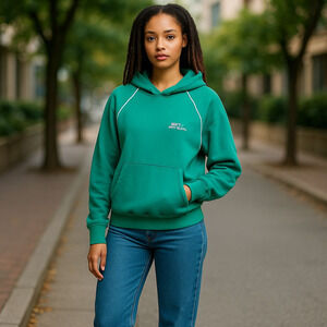 Vintage Tultex 80s Get Physical Green & White Hoodie Sweatshirt Med Made in USA